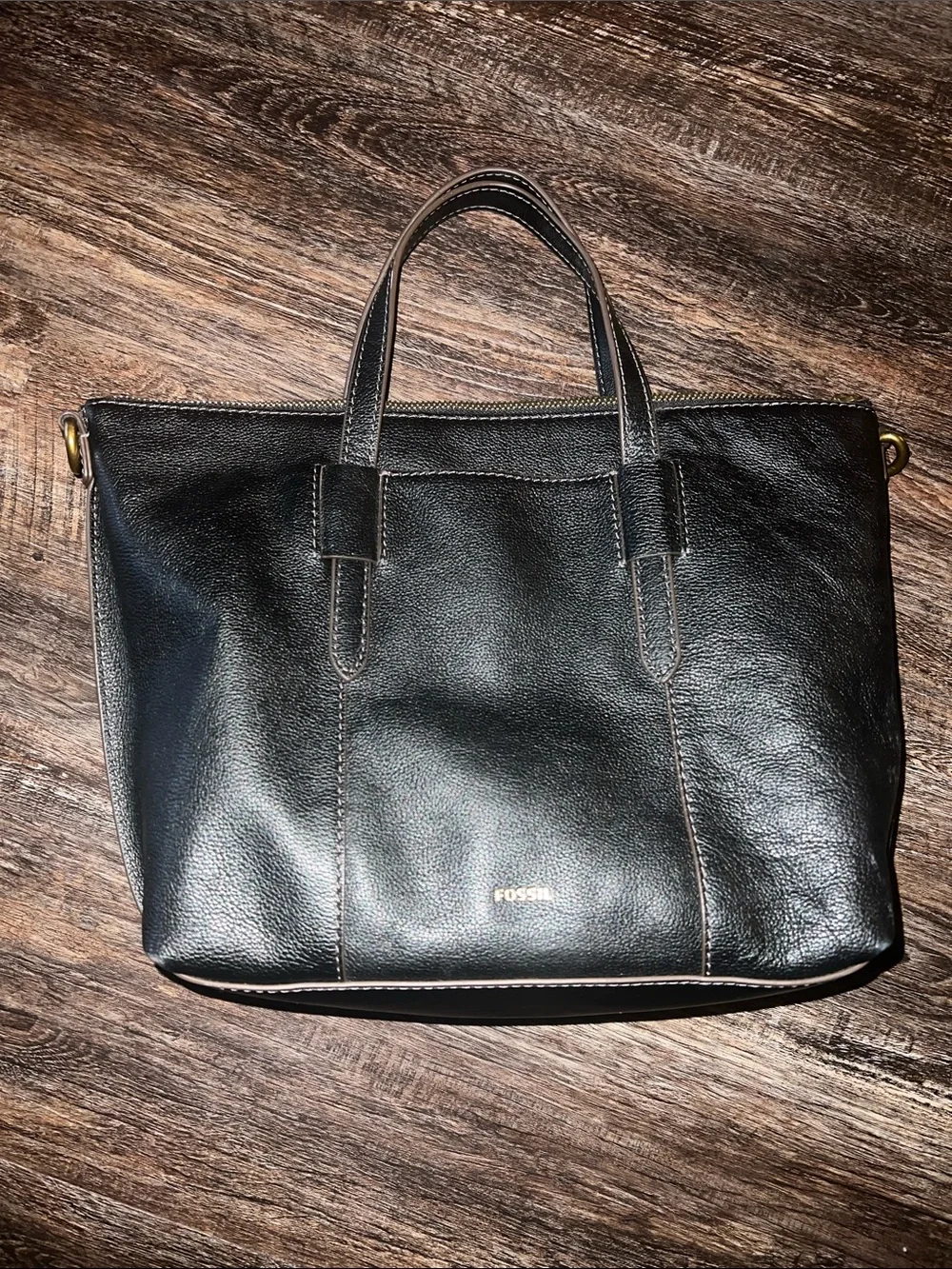 Fossil Black Leather Satchel with Removable Strap